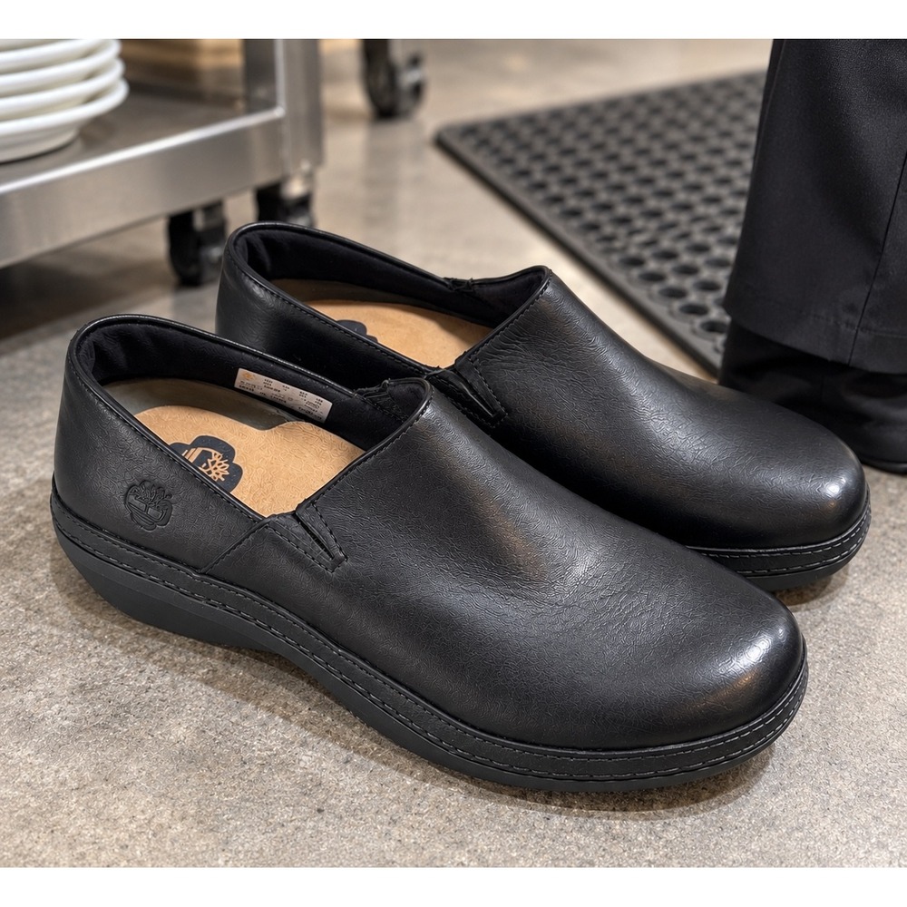 Timberland PRO Renova Black Leather Slip On Clogs Shoes 79392 Womens 9W